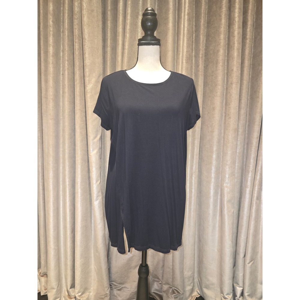 W by Worth Womens Navy Blue Asymmetrical Side Slit Short Sleeve Tunic Top M